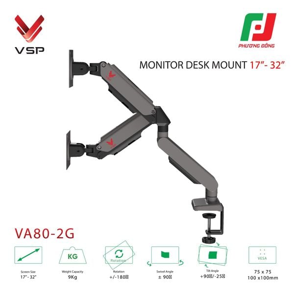 GIÁ ĐỠ MÀN HÌNH ARM ĐÔI VSP VA80-2G (17