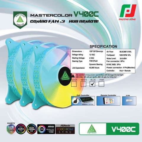  Quạt Tản Nhiệt Case VSP V400C (Bộ 3 Quạt 120MM) 