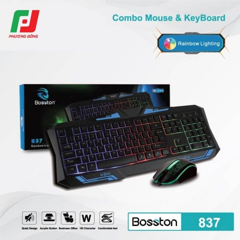  Combo Phím Chuột Bosston 837 USB – 104 Phím LED 7 Màu 