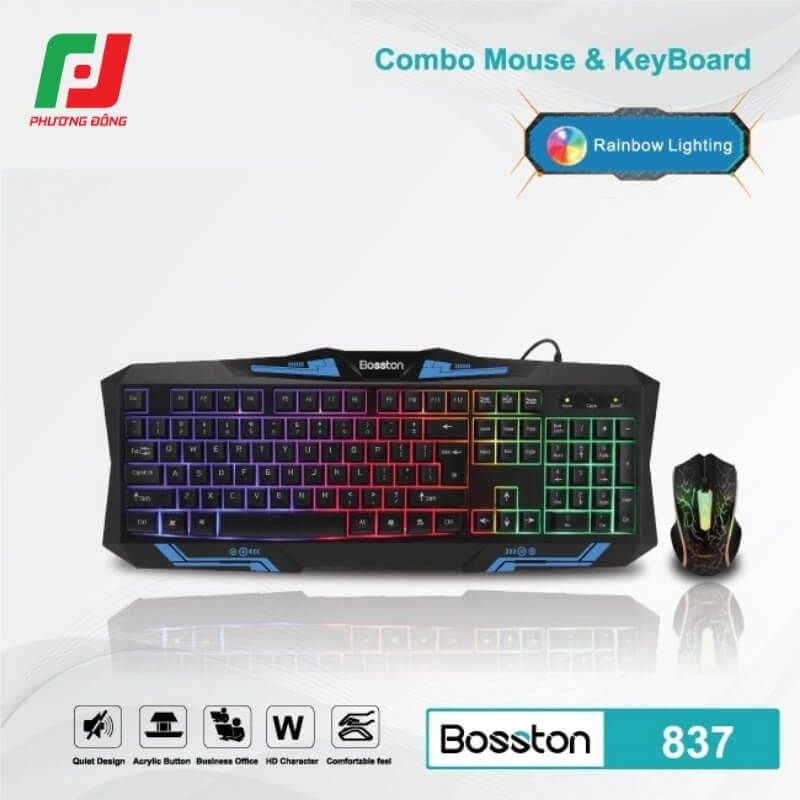  Combo Phím Chuột Bosston 837 USB – 104 Phím LED 7 Màu 