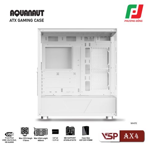  VỎ CASE MÁY TÍNH GAMING AQUANAUT AX4 2 MẶT KÍNH - TRẮNG 