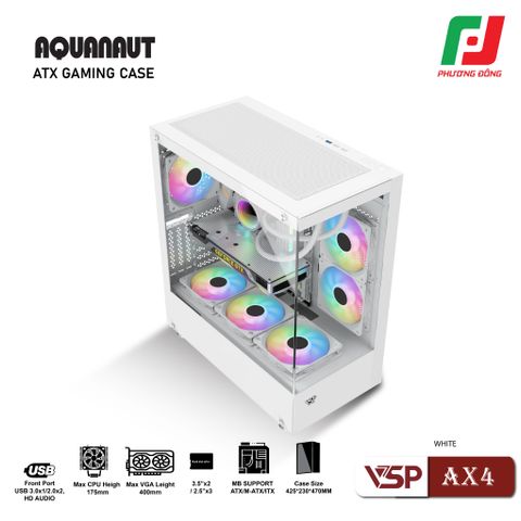  VỎ CASE MÁY TÍNH GAMING AQUANAUT AX4 2 MẶT KÍNH - TRẮNG 