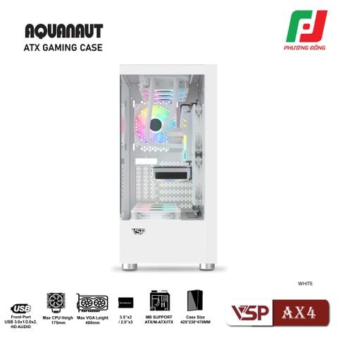  VỎ CASE MÁY TÍNH GAMING AQUANAUT AX4 2 MẶT KÍNH - TRẮNG 