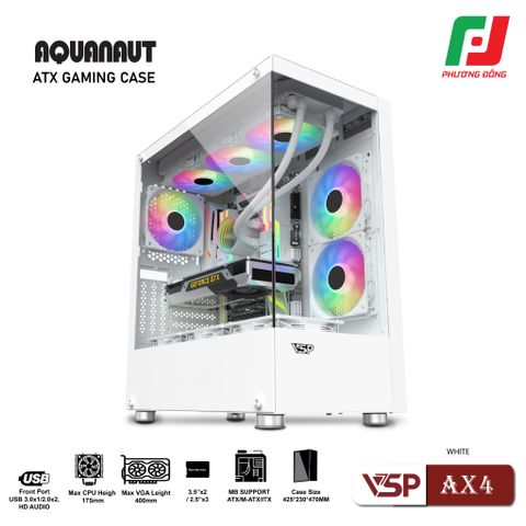  VỎ CASE MÁY TÍNH GAMING AQUANAUT AX4 2 MẶT KÍNH - TRẮNG 