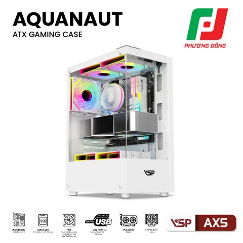  VỎ CASE MÁY TÍNH GAMING AQUANUT AX5 2 MẶT KÍNH 