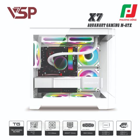  VỎ CASE MÁY TÍNH AQUANUT PRO GAMING M-ATX X7 ĐEN/TRẮNG 