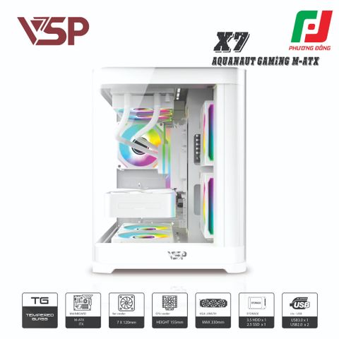  VỎ CASE MÁY TÍNH AQUANUT PRO GAMING M-ATX X7 ĐEN/TRẮNG 