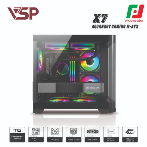  VỎ CASE MÁY TÍNH AQUANUT PRO GAMING M-ATX X7 ĐEN/TRẮNG 