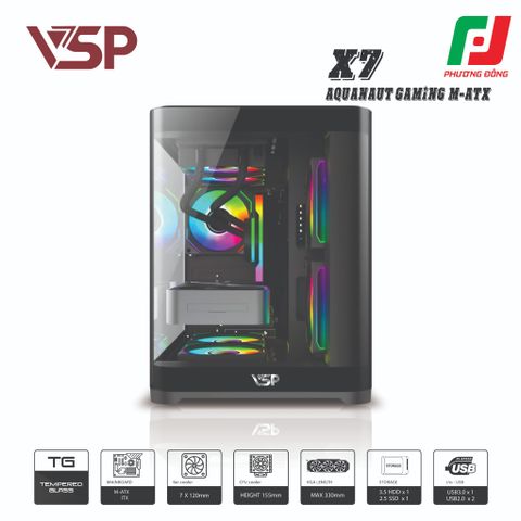  VỎ CASE MÁY TÍNH AQUANUT PRO GAMING M-ATX X7 ĐEN/TRẮNG 