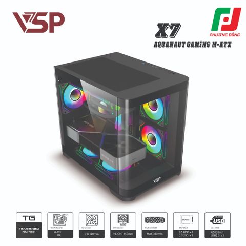  VỎ CASE MÁY TÍNH AQUANUT PRO GAMING M-ATX X7 ĐEN/TRẮNG 