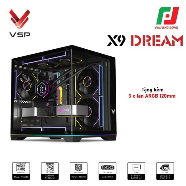  VỎ CASE VSP X9 DREAM BLACK/ WHITE ( SẴN 3 FAN) CHÍNH HÃNG 