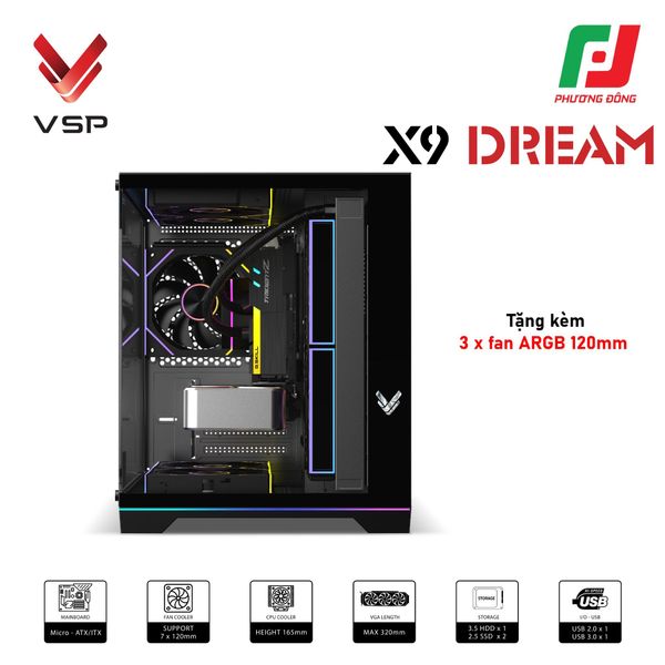 VỎ CASE VSP X9 DREAM BLACK/ WHITE ( SẴN 3 FAN) CHÍNH HÃNG 