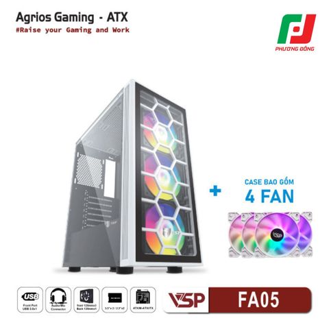  VỎ CASE MÁY TÍNH VSP GAMING FA05 + 4FANS LED 