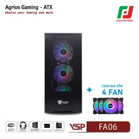  VỎ CASE MÁY TÍNH VSP GAMING FA06 + 4FANS LED 