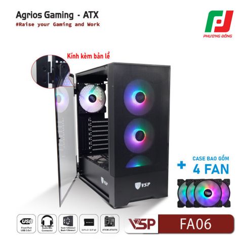  VỎ CASE MÁY TÍNH VSP GAMING FA06 + 4FANS LED 