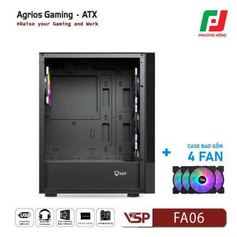  VỎ CASE MÁY TÍNH VSP GAMING FA06 + 4FANS LED 