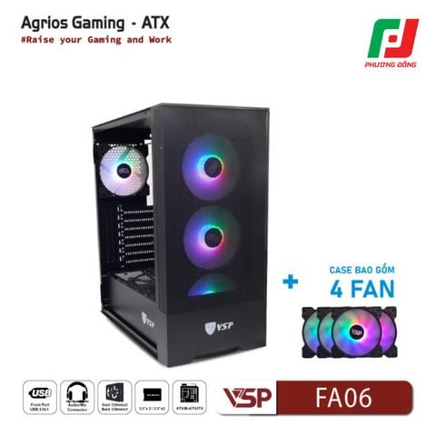  VỎ CASE MÁY TÍNH VSP GAMING FA06 + 4FANS LED 