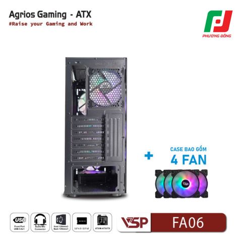  VỎ CASE MÁY TÍNH VSP GAMING FA06 + 4FANS LED 