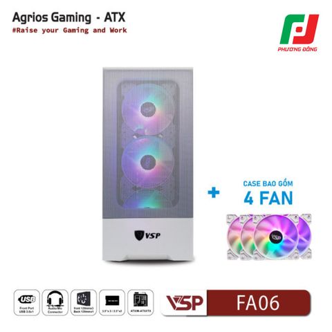  VỎ CASE MÁY TÍNH VSP GAMING FA06 + 4FANS LED 