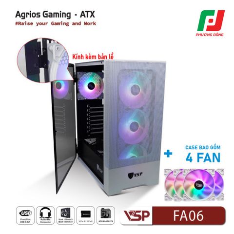  VỎ CASE MÁY TÍNH VSP GAMING FA06 + 4FANS LED 