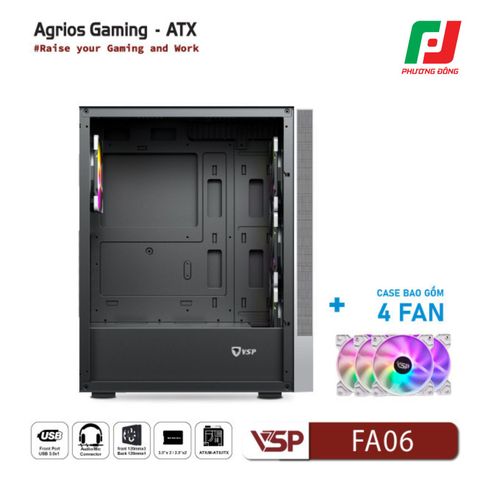  VỎ CASE MÁY TÍNH VSP GAMING FA06 + 4FANS LED 