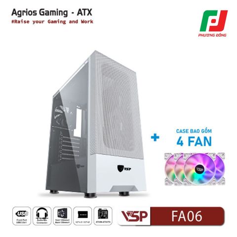 VỎ CASE MÁY TÍNH VSP GAMING FA06 + 4FANS LED 