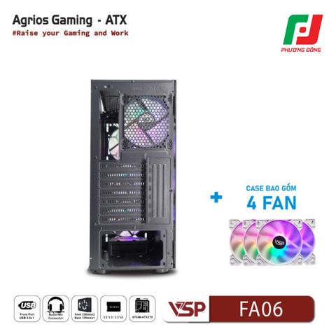  VỎ CASE MÁY TÍNH VSP GAMING FA06 + 4FANS LED 