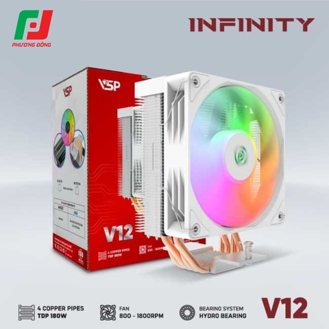  Tản Nhiệt Khí CPU VSP V12 (Socket Đa Năng / 4 Ống Đồng / LED RGB) 