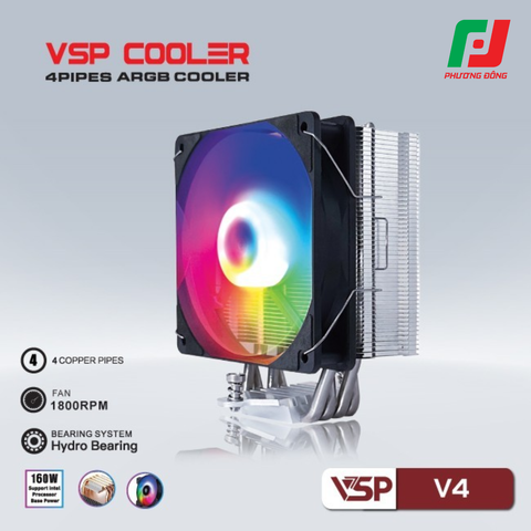  Tản Nhiệt Khí CPU VSP V4 (4 Ống Đồng / 160W / Socket Đa Năng / LED RGB) 