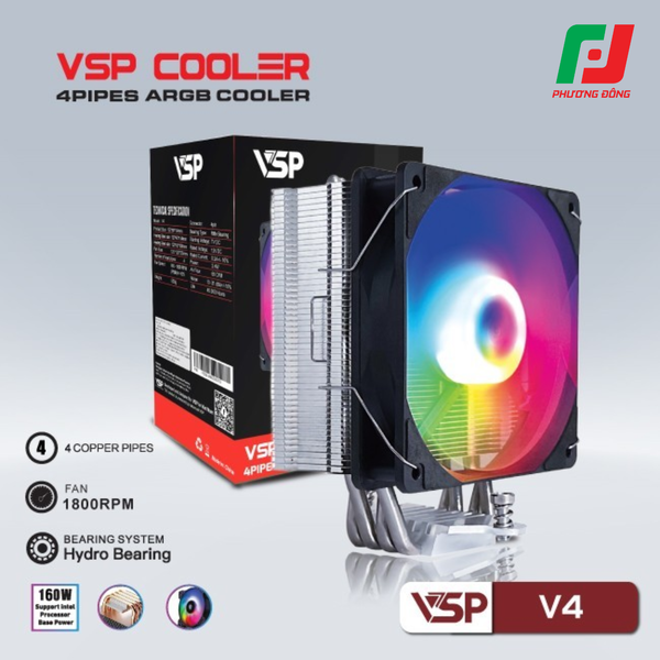  Tản Nhiệt Khí CPU VSP V4 (4 Ống Đồng / 160W / Socket Đa Năng / LED RGB) 