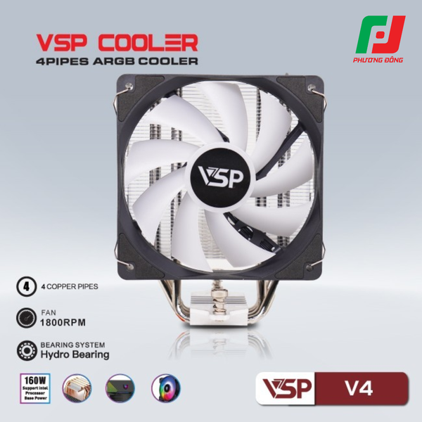  Tản Nhiệt Khí CPU VSP V4 (4 Ống Đồng / 160W / Socket Đa Năng / LED RGB) 