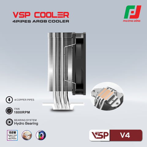  Tản Nhiệt Khí CPU VSP V4 (4 Ống Đồng / 160W / Socket Đa Năng / LED RGB) 