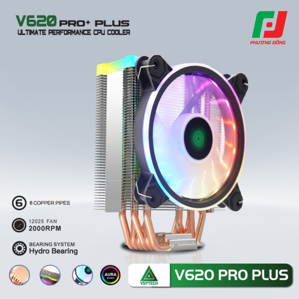  Tản Nhiệt Khí CPU VSP V620 PRO PLUS (6 Ống Đồng / Socket Đa Năng / LED RGB) 