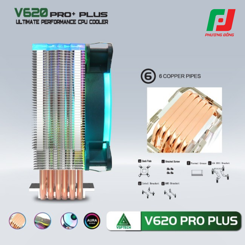 Tản Nhiệt Khí CPU VSP V620 PRO PLUS (6 Ống Đồng / Socket Đa Năng / LED RGB) 