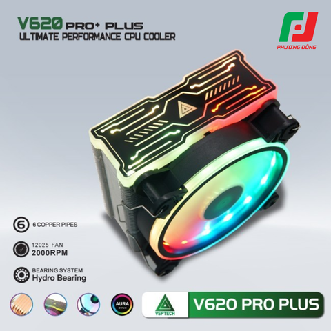  Tản Nhiệt Khí CPU VSP V620 PRO PLUS (6 Ống Đồng / Socket Đa Năng / LED RGB) 