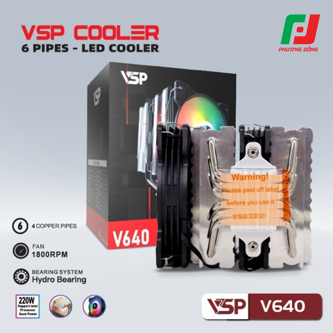  Tản Nhiệt Khí CPU VSP V640 (6 Ống Đồng / 220W / Socket Đa Năng / LED RGB) 