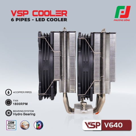  Tản Nhiệt Khí CPU VSP V640 (6 Ống Đồng / 220W / Socket Đa Năng / LED RGB) 