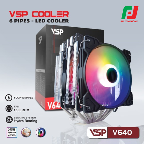  Tản Nhiệt Khí CPU VSP V640 (6 Ống Đồng / 220W / Socket Đa Năng / LED RGB) 