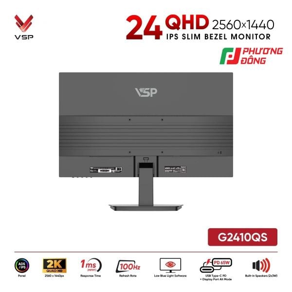  Màn hình VSP G2410QS – 24 inch IPS 2K QHD 100Hz, Type-C PD 65W – Bảo hành 36 tháng 