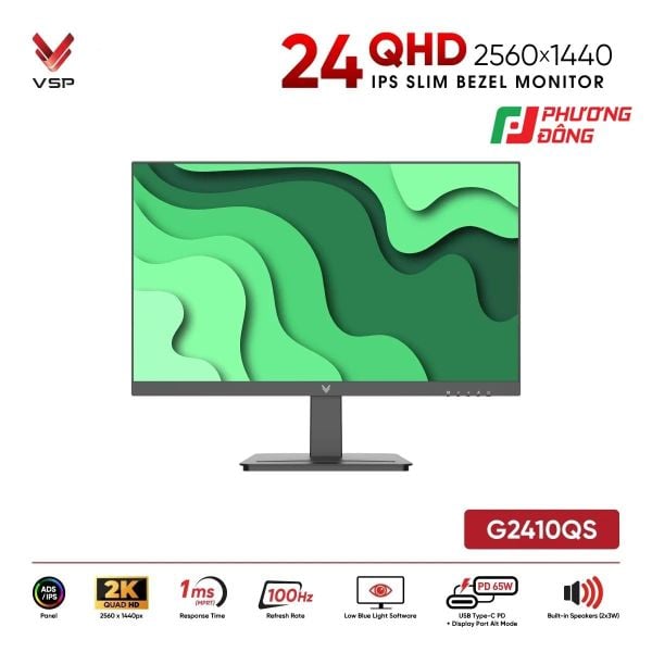  Màn hình VSP G2410QS – 24 inch IPS 2K QHD 100Hz, Type-C PD 65W – Bảo hành 36 tháng 