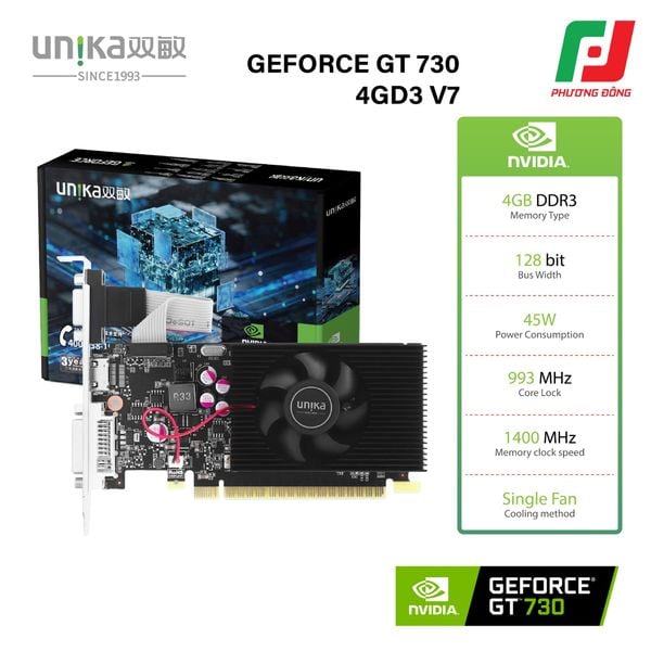  VGA UNIKA GEFORCE GT 730 4GD3 V7 (4G DDR3, 128 BIT) 