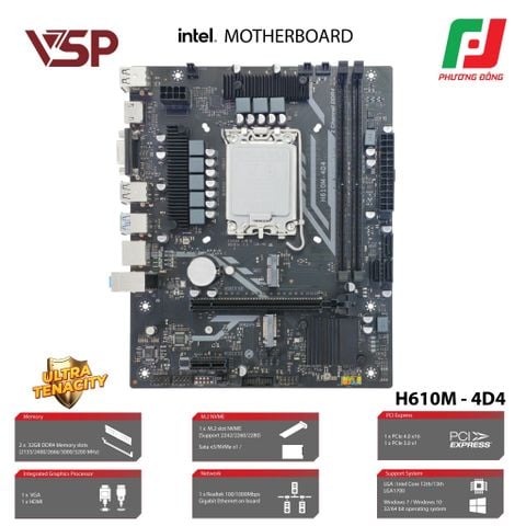  MAINBOARD VSP H610M-4D4-INTEL LGA1700/DDR4 64GB/M.2 NVME 