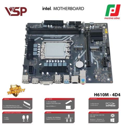  MAINBOARD VSP H610M-4D4-INTEL LGA1700/DDR4 64GB/M.2 NVME 