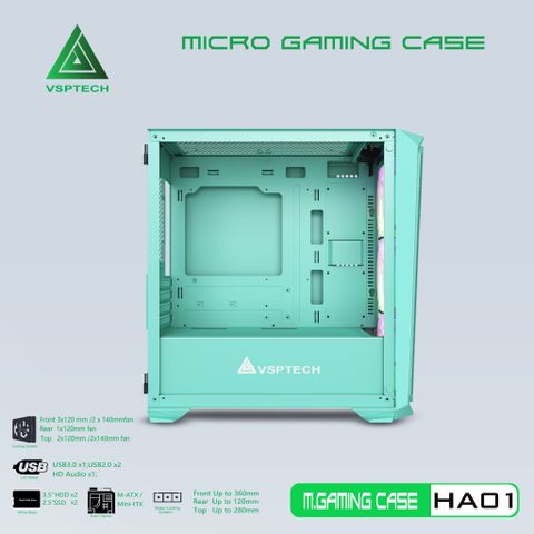  VỎ CASE MÁY TÍNH VSPTECH GAMING HA01 - XANH 