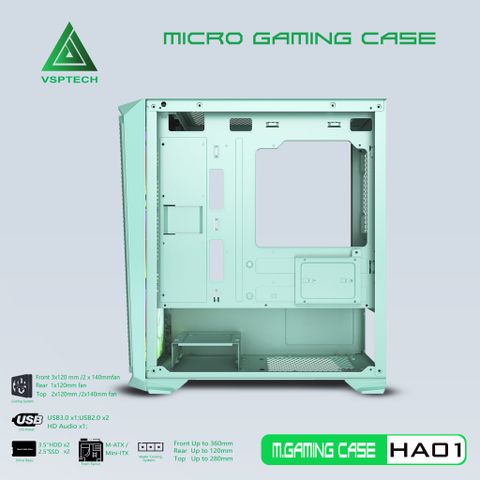  VỎ CASE MÁY TÍNH VSPTECH GAMING HA01 - XANH 