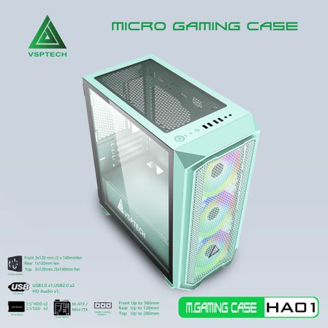  VỎ CASE MÁY TÍNH VSPTECH GAMING HA01 - XANH 