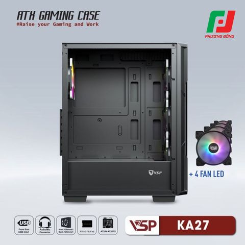  VỎ CASE MÁY TÍNH VSP GAMING KA27 + 4FANS LED 
