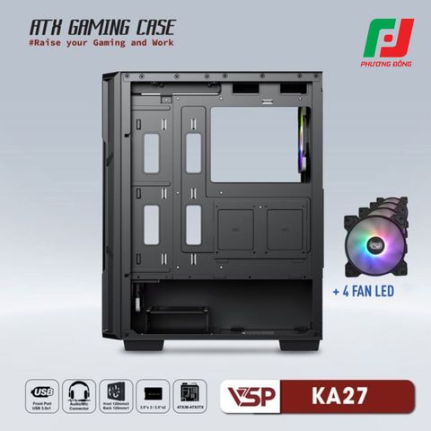  VỎ CASE MÁY TÍNH VSP GAMING KA27 + 4FANS LED 