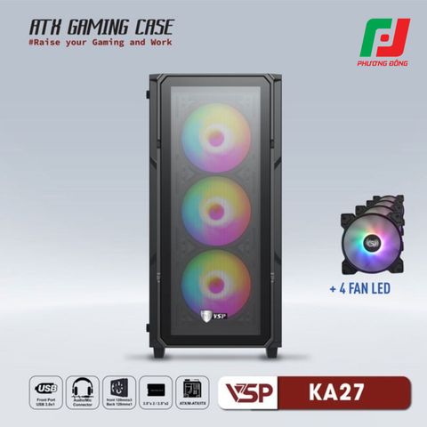  VỎ CASE MÁY TÍNH VSP GAMING KA27 + 4FANS LED 