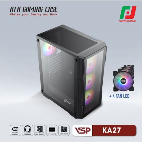  VỎ CASE MÁY TÍNH VSP GAMING KA27 + 4FANS LED 